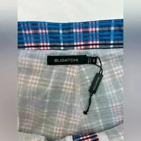 Bugatchi NEW Men’s Red White and Blue Plaid Textured Lightweight Swim Trunks - Picture 5 of 13